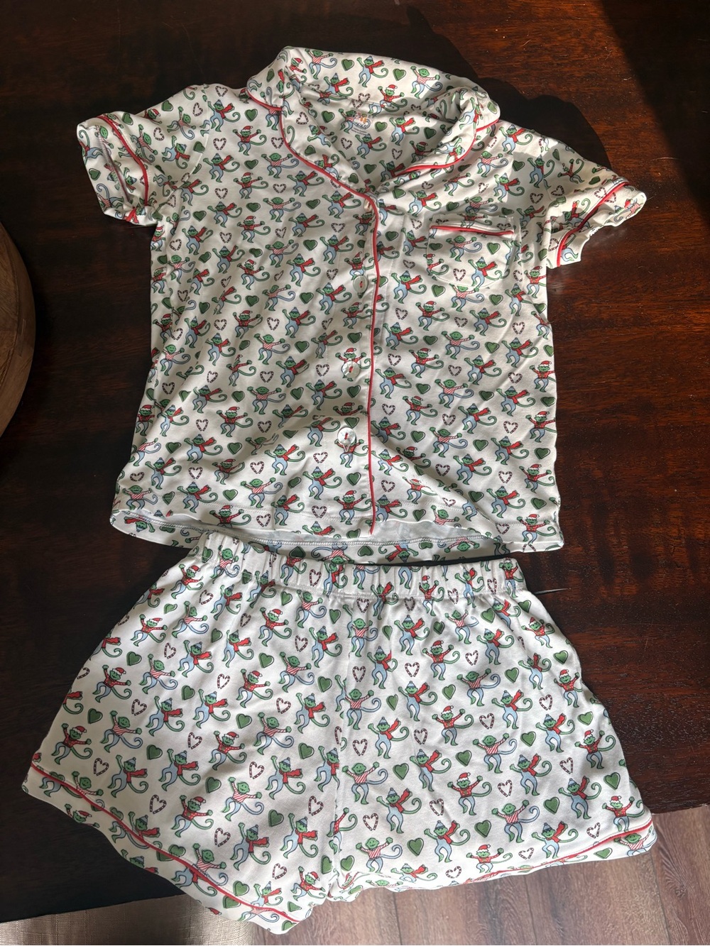 Roller Rabbit White Pajama Set with Red, Green & Blue Heart Print